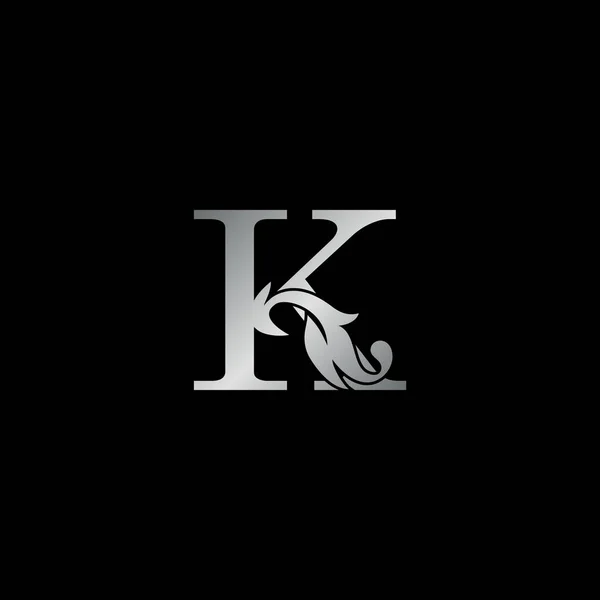 シルバーモノグラムヴィンテージネイティブリーフKレターイニシャルロゴアイコンテンプレートデザイン高級スタイル — ストックベクタ