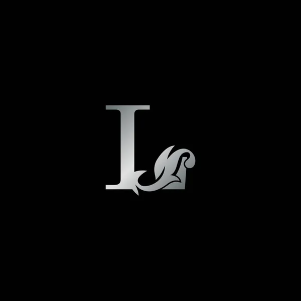 Argento Monogramma Vintage Ornate Leaf Lettera Iniziale Logo Icona Modello — Vettoriale Stock