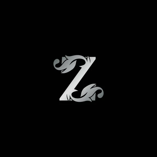 Zilver Monogram Vintage Ornate Leaf Letter Initial Logo Icon Template — Stockvector