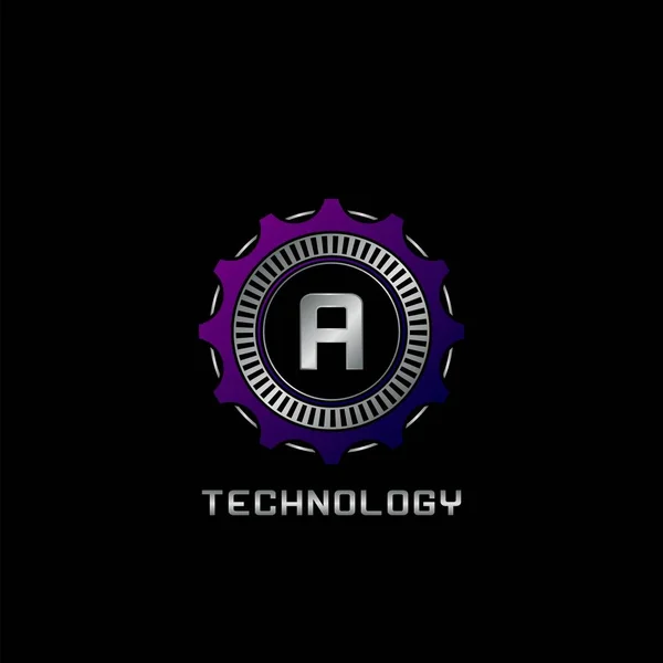 Technology Gear Rail Uma Carta Design Vetor Logotipo Logotipo Techno — Vetor de Stock