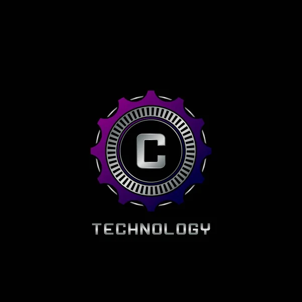 Technology Gear Rail Letter Design Vetor Logotipo Logotipo Techno Para — Vetor de Stock