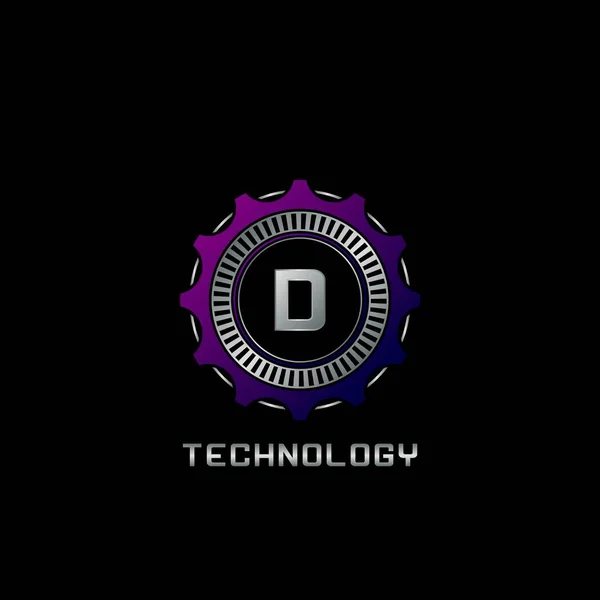 Technology Gear Rail Letter Design Vetor Logotipo Logotipo Techno Para — Vetor de Stock