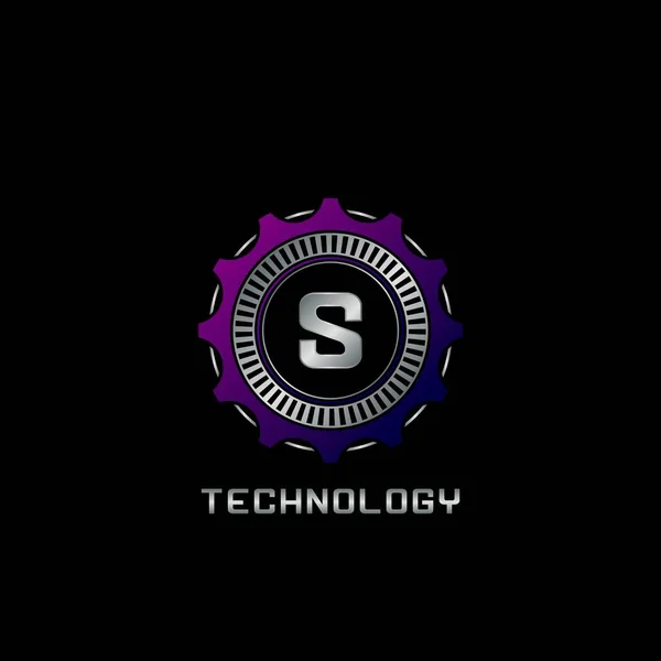 Τεχνολογία Gear Rail Letter Σχεδιασμός Διάνυσμα Logo Λογότυπο Techno Για — Διανυσματικό Αρχείο