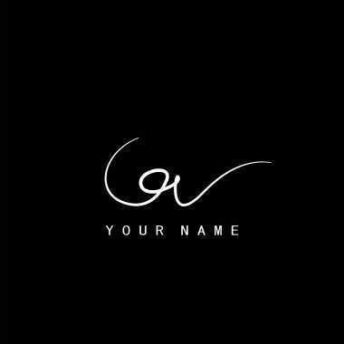 G ve V amblemi, GV ilk harf. El yazısı kaligrafik imza logosu tasarımı.