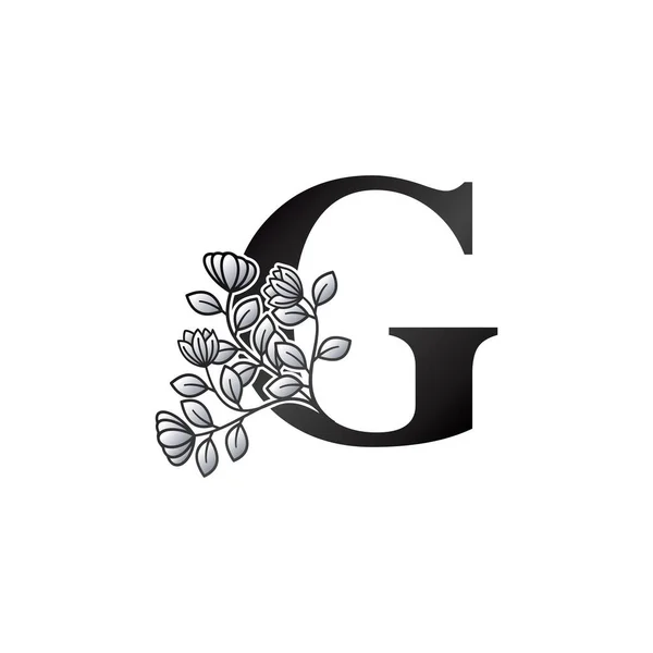Monogram Initial Litera Logo Elegancja Czarno Białe Kwiaty Natury Ozdoba — Wektor stockowy