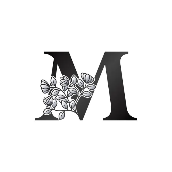 Monogramme Initial Lettre Logo Élégance Noir Blanc Nature Fleurs Décorées — Image vectorielle