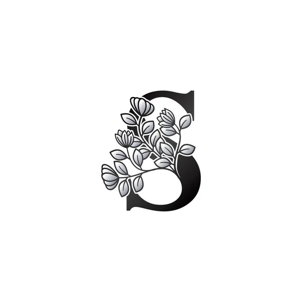 Monogram Initial Letter Elegance Black White Nature Flowers Ornate Style — стоковый вектор