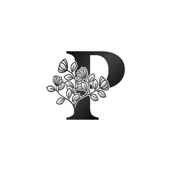 Monogram Eerste Letter Logo Elegantie Zwart Wit Natuur Bloemen Versierde — Stockvector