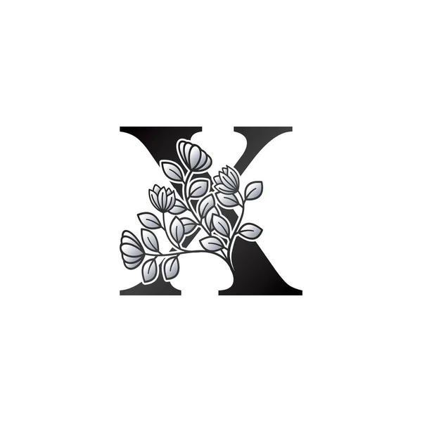 Monograma Inicial Letra Logo Elegancia Blanco Negro Naturaleza Flores Estilo — Vector de stock