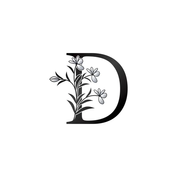 Цветок Nature Flower Initial Letter Monogram Elegance Black White Nature — стоковый вектор