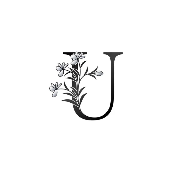 Nature Flower Initial Letter Monogram Elegance Black White Nature Flowers — стоковый вектор