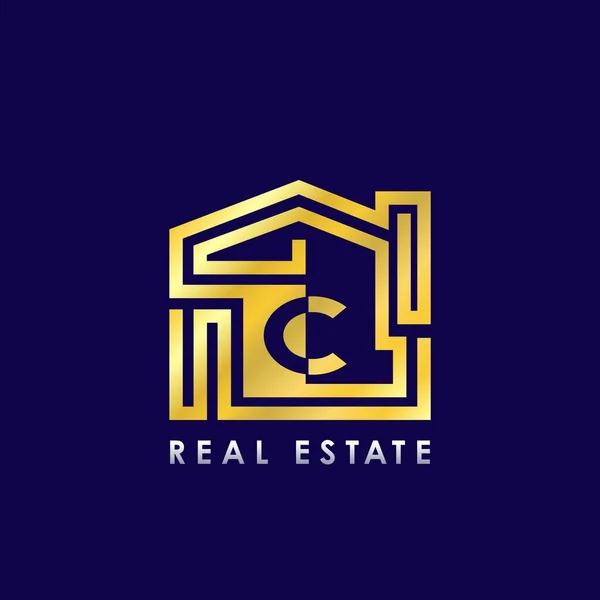 Golden Line House Logo Design Building Real Estate Business Identity — Stock Vector
