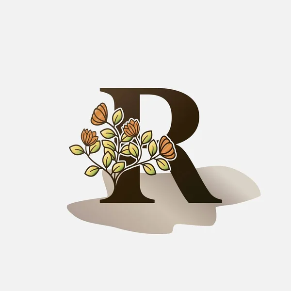 頭文字をとったR植物自然フラワーベクトルロゴデザイン — ストックベクタ