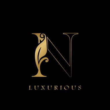 Golden Outline İlk Mektup N lüks logo, lüks iş için yaratıcı vektör tasarımı konsepti.