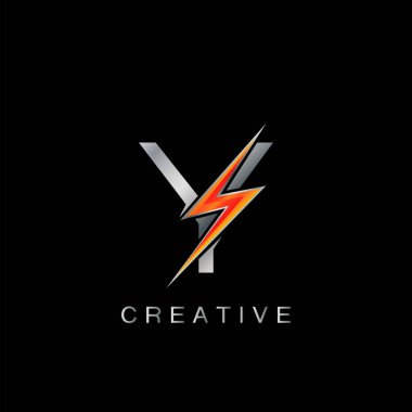 Y Harfi Logosu, Soyut Tekno Gök Gürültüsü Yıldırımı Vektör Şablonu Tasarımı.