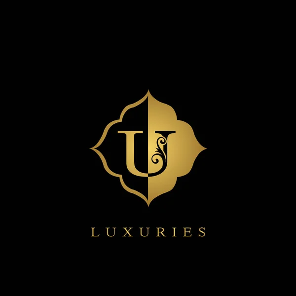 Golden Initial Letter Luxury Logo Design Vetorial Para Emblema Ornamentado — Vetor de Stock