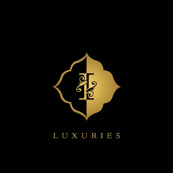 Golden Initial Letter Luxury Logo Design Vetorial Para Emblema Ornamentado — Vetor de Stock