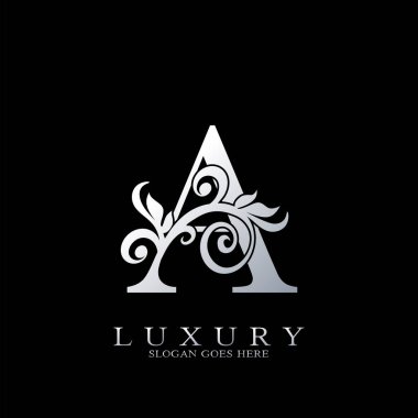 Bir Harf Logosu Monogramı Lüks İlk Logo vektör şablonu gümüşü.