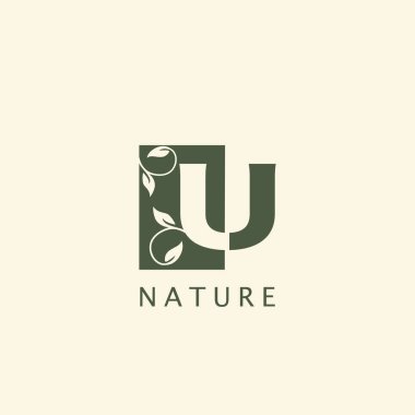 Doğa Yaprağı Baş harfleri U logosu tasarımı.