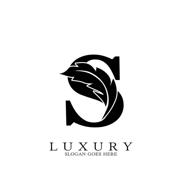 Monogram Initiële Letter Logo Luxe Veren Vector Ontwerp Voor Het — Stockvector