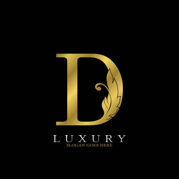 Golden Luxury Feather Initial Letter Logo Icono Concepto Diseño Vectores — Vector de stock