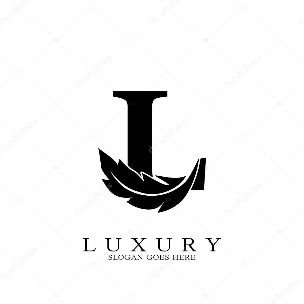 Monogram Initial Letter L Logo Luxury feather vector design for law business.