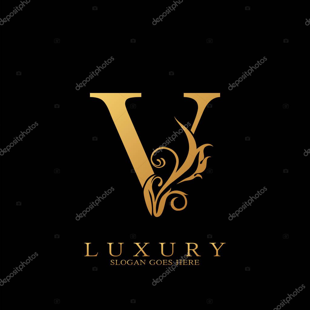 Gold Luxury Initial Letter V Logo vector design for luxuries business.