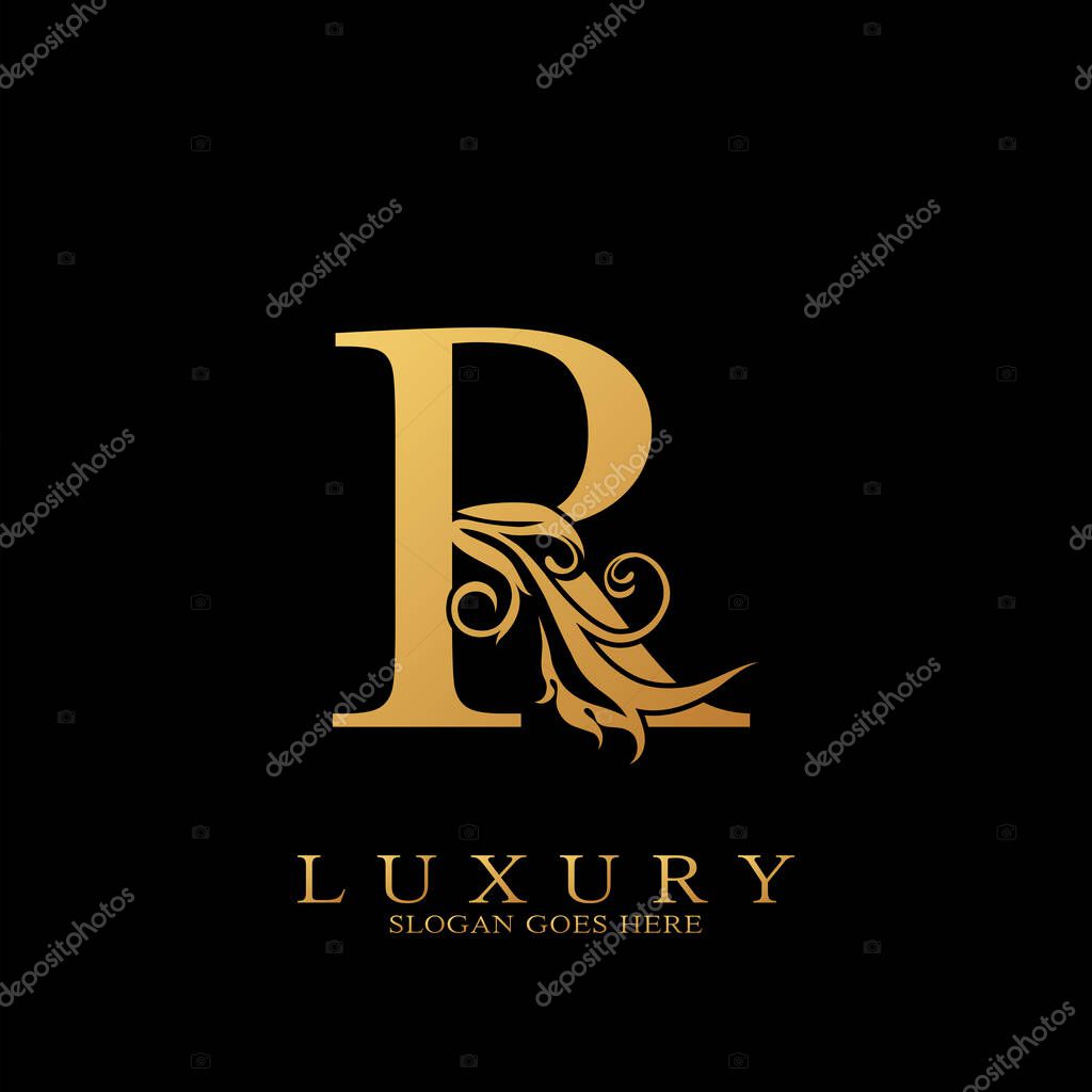 Gold Luxury Initial Letter R Logo vector design for luxuries business.