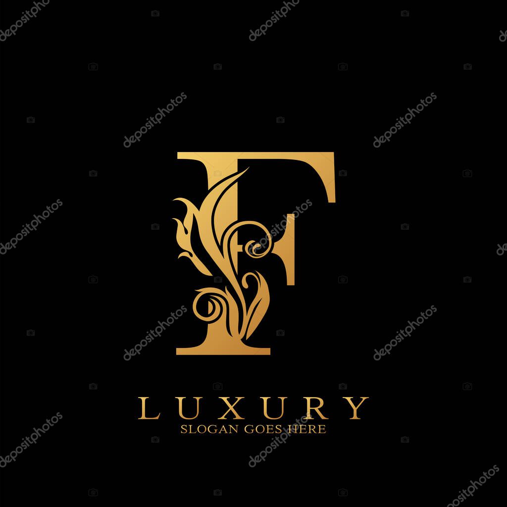 Gold Luxury Initial Letter F Logo vector design for luxuries business.