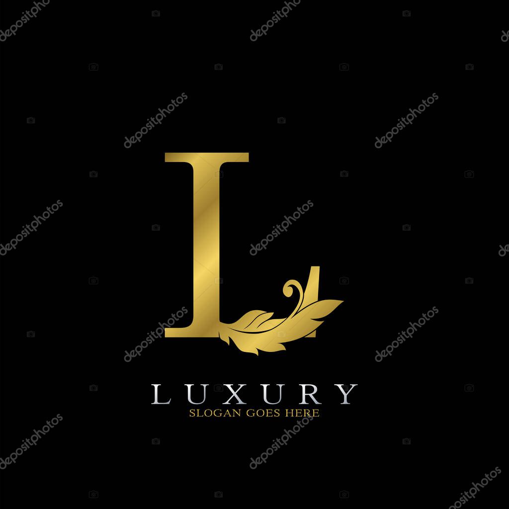 Golden Luxury Feather Initial Letter L Logo Icon, creative alphabet vector design concept for luxuries business.