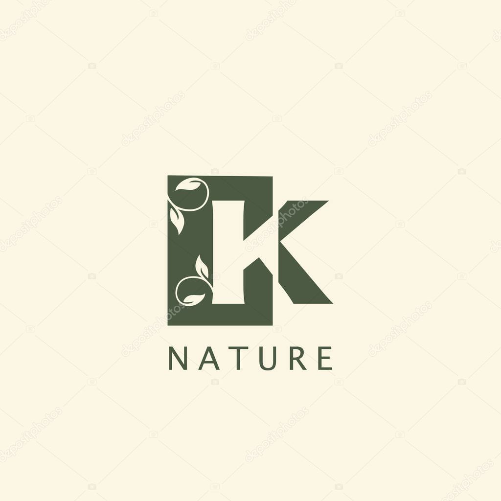 Nature Floral Leaf Initial Letter K logo design.