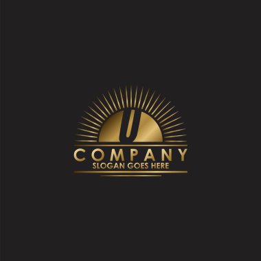 Ticari markalar kimliği için Altın Güneş İlk Harfi U Logo vektör tasarımı