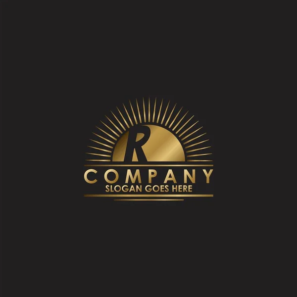 金色太阳初始字母R标志向量设计用于企业品牌标识 — 图库矢量图片