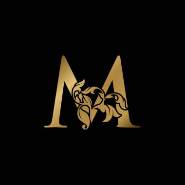 Altın Lüks Mektup Simgesi İlk Logo Simgesi, Monogram Çiçek Yaprağı Logo Şablonu Tasarımı.