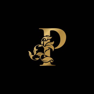 Altın Lüks Harf Harfi İlk Logo Simgesi, Monogram Dekoratif Çiçek Yaprağı Logo Şablonu Tasarımı.