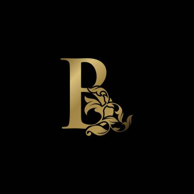 Altın Lüks Mektup Mektup İlk Logo Simgesi, Monogram Dekoratif Doğal Yaprak Taç Harf Logosu Şablon Tasarımı.