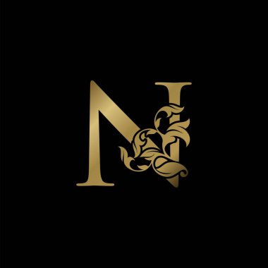 Altın Lüks Mektup İlk Logo Simgesi, Monogram Çiçek Yaprağı Logo Şablonu Tasarımı.