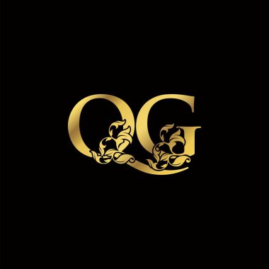 Altın Lüks Q ve G, QG Harf Harfi İlk Logo Simgesi, Monogram Çiçek Yaprağı Logosu Tasarımı.