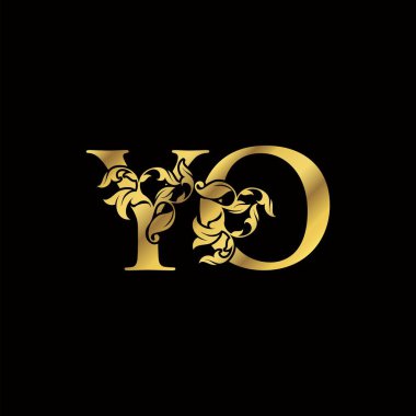 Altın Lüks Y ve O, YO Mektup İlk Logo Simgesi, Monogram Çiçek Yaprağı Logosu Tasarımı.
