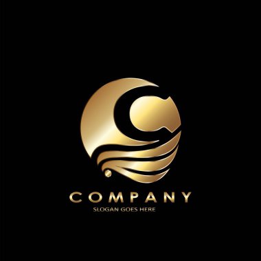Altın İş Baş harfleri C Logo Mektubu, Zarif Dalga Kanat Kuşu ve C harfi şablon tasarım konsepti.