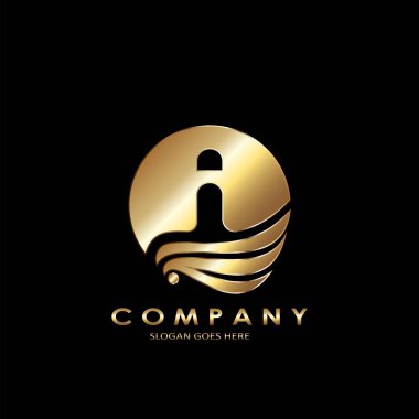 Altın İş İlk Logo Mektubu, Zarif Dalga Kanat Kuşu ve negatif uzay harfi Tasarım Konsepti.