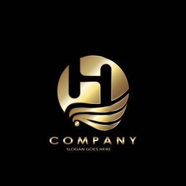 Altın İş Baş harfleri H Logo Mektubu, Zarif Dalga Kanat Kuşu ve H şablonu tasarım konsepti.