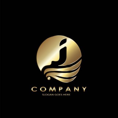 Altın İşletme Baş harfleri J şablonu tasarım konseptiyle Zarif Dalgalanan Kanat Kuşu.