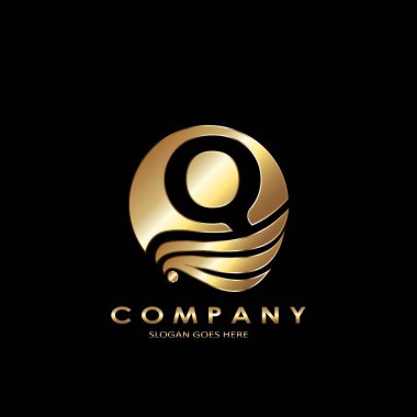 Altın İş Baş harfleri Q Logo Mektubu, Zarif Dalga Kanat Kuşu ve negatif uzay harfi Q şablon tasarım konsepti.