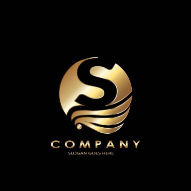 Altın İş Baş harfleri S Logosu, Zarif Dalga Kanat Kuşu ve S harfi şablon tasarımı konsepti.