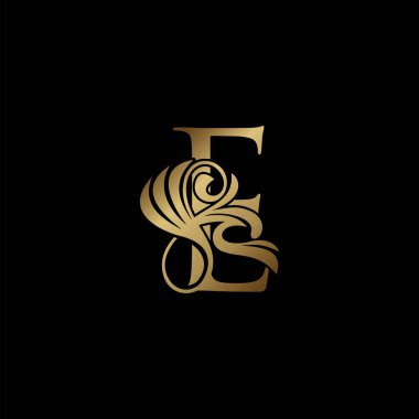 Altın Deko Lüks E Mektup İlk Logo Simgesi, Monogram Dönen Kanat Logo Şablonu Tasarımı.