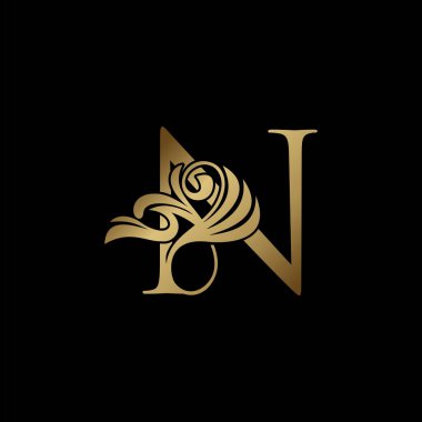 Altın Deko Lüks Mektup İlk Logo Simgesi, Monogram Dönen Kanat Logo Şablonu Tasarımı.
