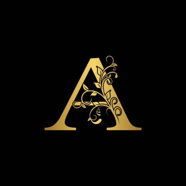 Altın İlk Harf A Logo Simgesi, Botanik Doğal Yaprak Vektör Logo Tasarımı.