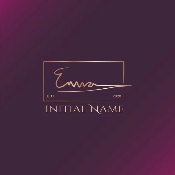 Emma Gold Rose Beauty Signo Logotipo Carta Inicial Elegância Caligrafia —  Vetores de Stock