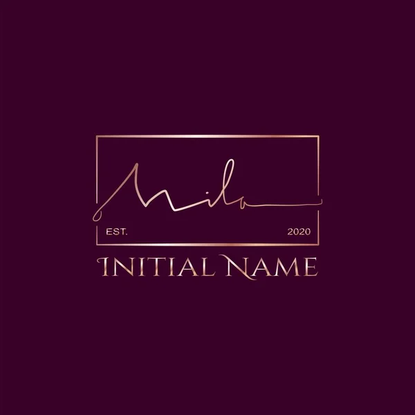 Mila Gold Rose Skönhet Initial Bokstav Logotyp Tecken Elegans Handskrift — Stock vektor